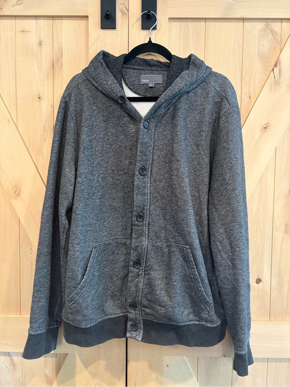 Vince Men’s Hooded Button-Up Sweatshirt - Charcoal